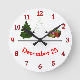 Baum + Licht + Geschenke = 25. Dezember Runde Wanduhr