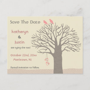Baum-Liebe-Vogel-Save the Date Postkarte