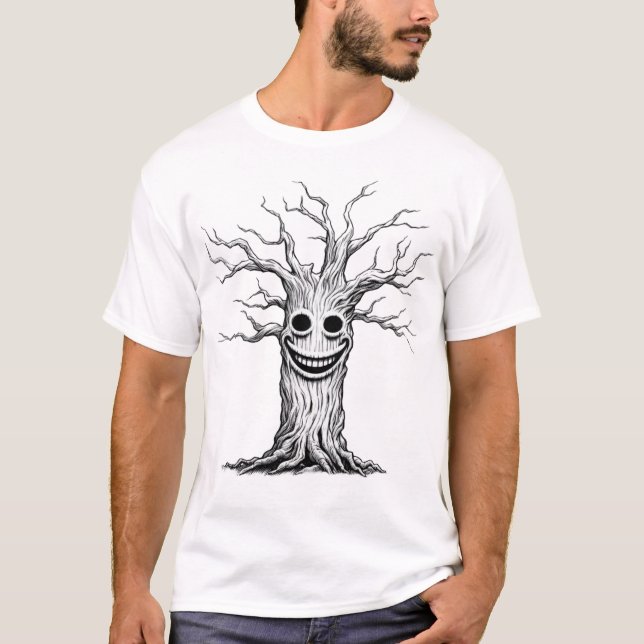 Baum mit einem gruseligen Lächeln T-Shirt (Vorderseite)