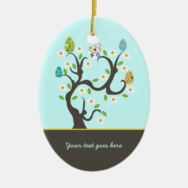 Baum mit Ostereiern und Blume, maßgeschneidert Keramik Ornament (Vorne)