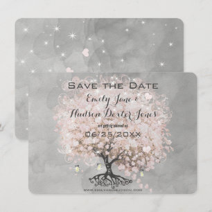 Baum mit rosa Herzblättern Save the Date Einladung