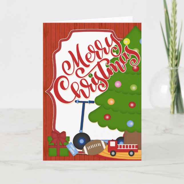 Baum mit Spielzeug - Frohe Weihnachten Karte (Vorderseite)