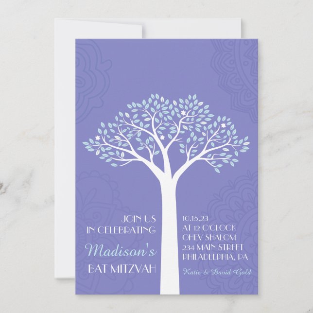 BAUM MIT STARS Bat Mitzvah Einladung (Vorderseite)