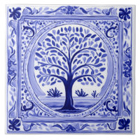 Baum Mittelmeer Rustikale Kunst in Blau und Weiß