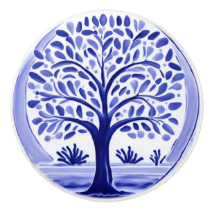 Baum Mittelmeer Rustikale Kunst in Blau und Weiß Keramikknauf