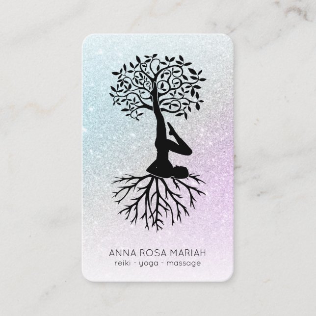 *~* Baum Pastel QR Zen Glitzer Yoga Visitenkarte (Vorderseite)