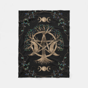 Baum Pentagram Mond Ornament Fleecedecke