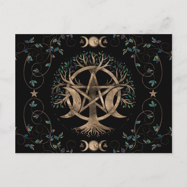 Baum Pentagram Mond Ornament Postkarte (Vorderseite)
