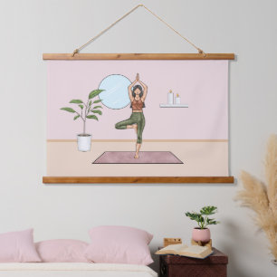 Baum-Pose Yoga-Stretch-Übung Workout Frau Wandteppich Mit Holzrahmen