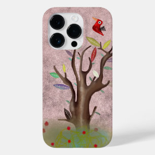 Baum roter Vogel gemalte Kunst blass rosa Case-Mate iPhone 14 Pro Hülle