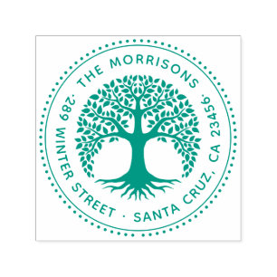 Baum Runde Familienname und Rücksendeadresse Permastempel