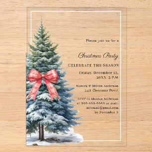 Baum Schnee rot Tartan Bogen klar Weihnachtsfeier Acryleinladungen