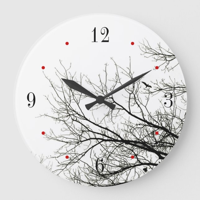 Baum-Silhouette-Schwarzweiss-Wand-Uhr Große Wanduhr (Vorderseite)