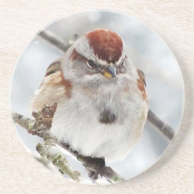 Baum-Spatz im Winter Untersetzer (Vorne)