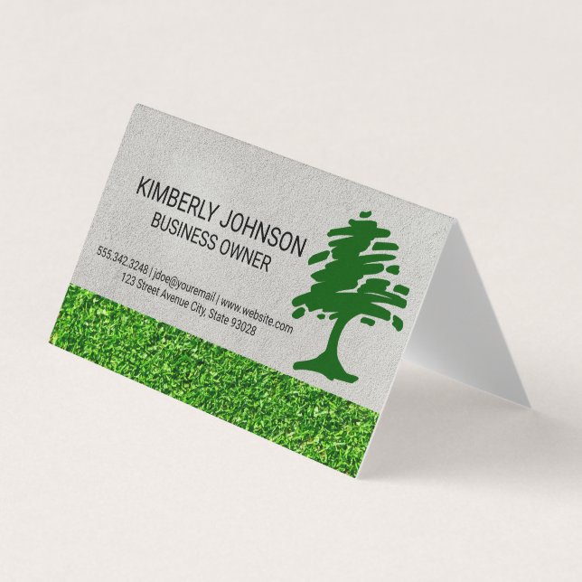 Baum stilisiertes Logo | Rasenpflege Visitenkarten (Vorderseite)