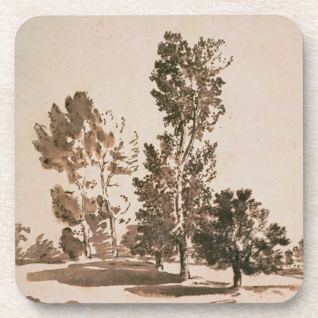 Baum-Studie (Stift u. Tinte auf Papier) Getränkeuntersetzer (Vorderseite)