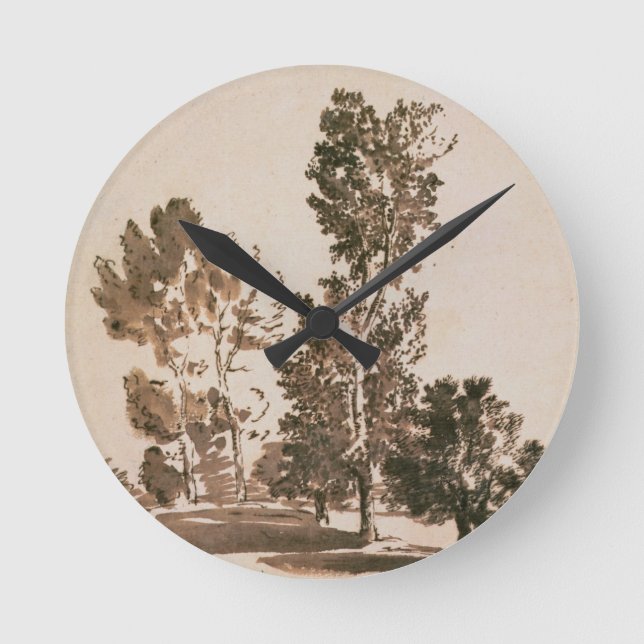 Baum-Studie (Stift u. Tinte auf Papier) Runde Wanduhr (Vorderseite)
