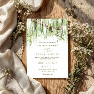 Baum Trauerweide Rustikale Budget QR-Code Hochzeit Einladung