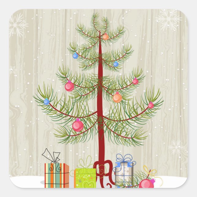 Baum und Geschenke Quadratischer Aufkleber (Vorderseite)
