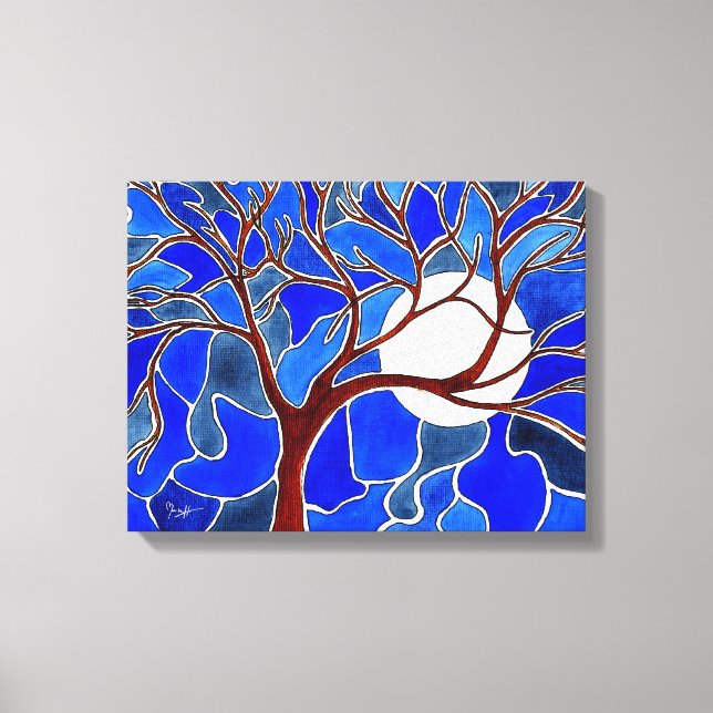 Baum und Mond auf der Leinwand - Blau (Vorderseite)