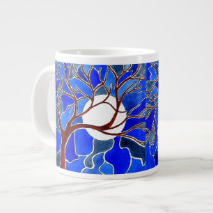 Baum und Mond auf Leinwand - Blau Jumbo-Tasse