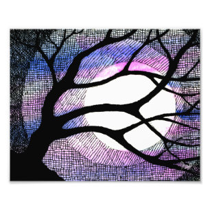 Baum und Mond - Rosa Lila Fotodruck