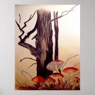 Baum-und Pilz-Druck Poster