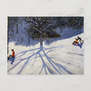Baum und zwei Rodeln Postkarte