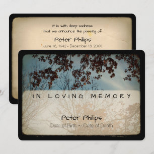 Baum-Vintager Begräbnis- Erinnerungsservice Einladung