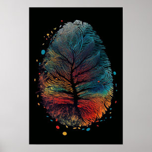 Baum/Vogelfeder/Fingerabdruck Poster
