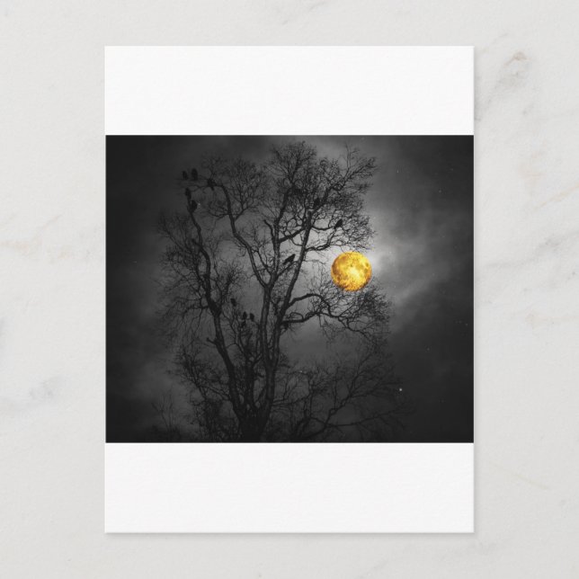 Baum voller Raben mit Vollmond. Postkarte (Vorderseite)