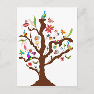 Baum von Blume und Vögeln auf der Postkarte