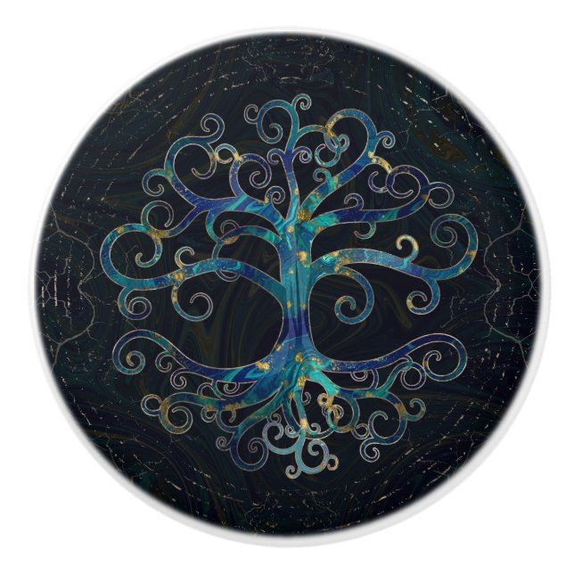 Baum von Leben Marmor und Gold Keramikknauf (Vorderseite)