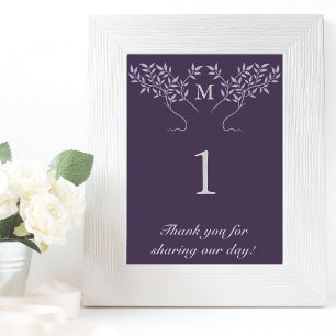 Baum von Lebenszweigen auf Eggplant Lila Tischnummer