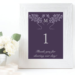 Baum von Lebenszweigen auf Eggplant Lila Tischnummer