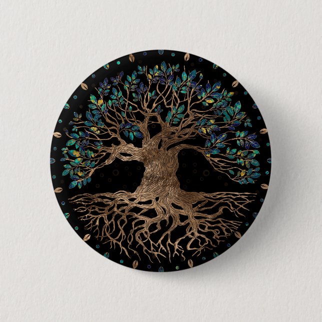 Baum - Yggdrasil Golden und Marmor Button (Vorderseite)