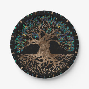Baum - Yggdrasil Golden und Marmor Pappteller