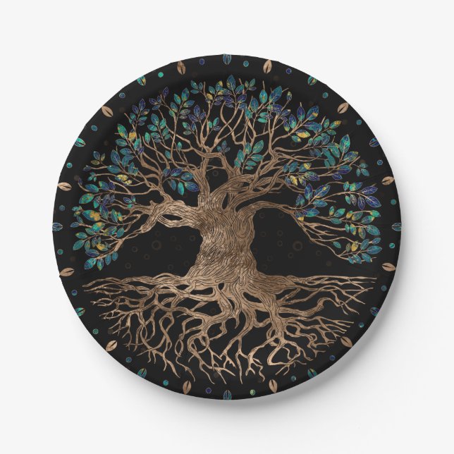 Baum - Yggdrasil Golden und Marmor Pappteller (Vorderseite)