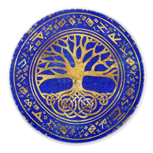 Baum - Yggdrasil - Lapis Lazuli Keramikknauf (Vorderseite)