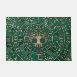 Baum - Yggdrasil und Futhark - Malachit Fußmatte