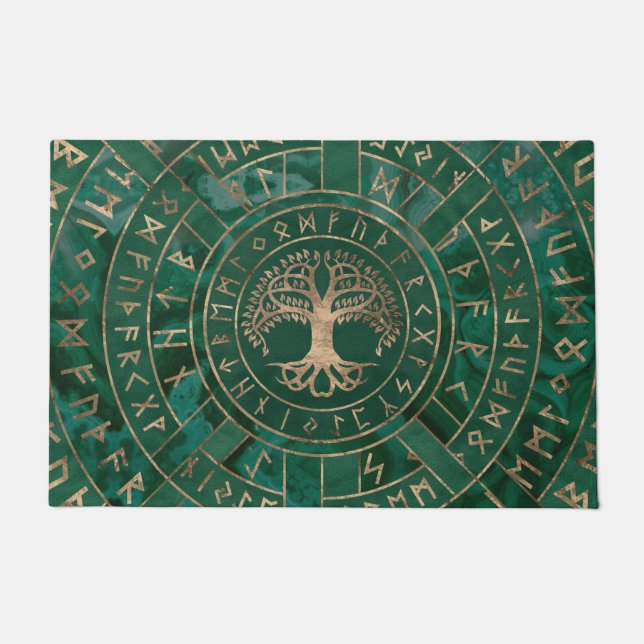 Baum - Yggdrasil und Futhark - Malachit Fußmatte (Vorderseite)