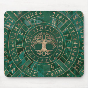 Baum - Yggdrasil und Futhark - Malachit Mousepad