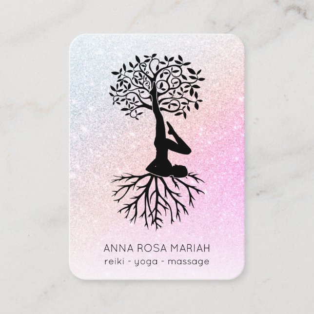*~* Baum Yoga Zen QR Pastel Glitzer Visitenkarte (Vorderseite)