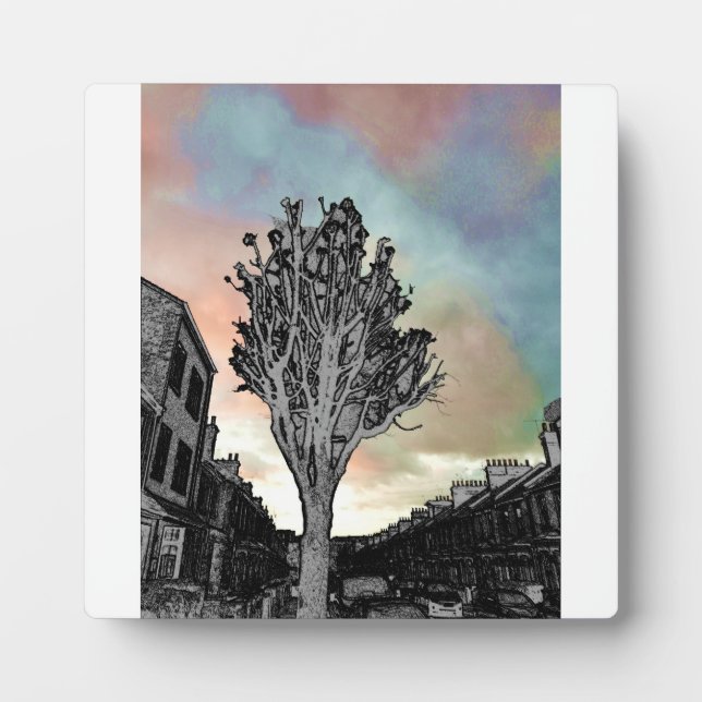 Baum zeichnend gegen Foto Fotoplatte (Vorderseite)