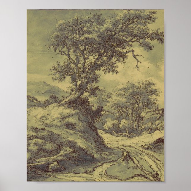 Baum Zeichnend Vintage Kunst - veränderte Digitald Poster (Vorne)