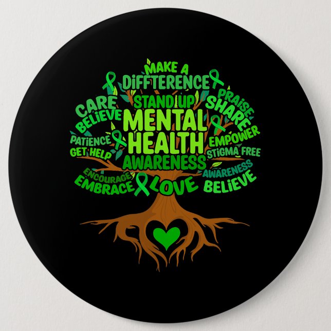 Baum Zeichnend Word Art Mental Health Awareness Wo Button (Vorderseite)