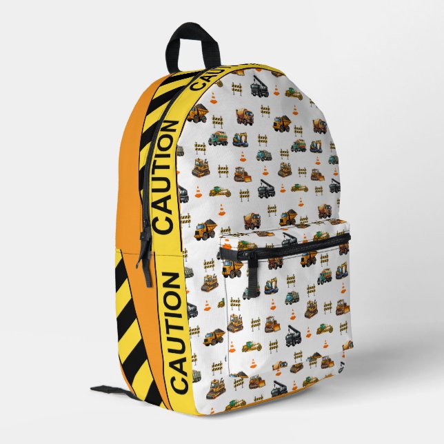 Baumaschinen bedruckter Rucksack (Rückseitige Ecke links)