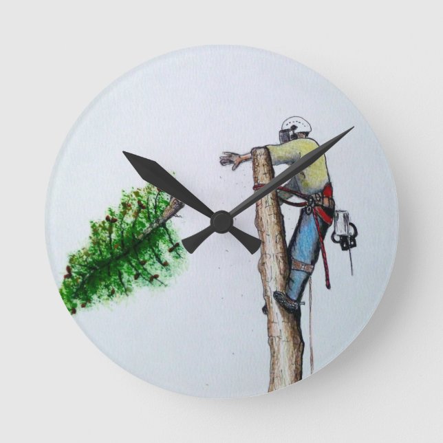 Baumchirurg Arborist am Werk Runde Wanduhr (Vorderseite)