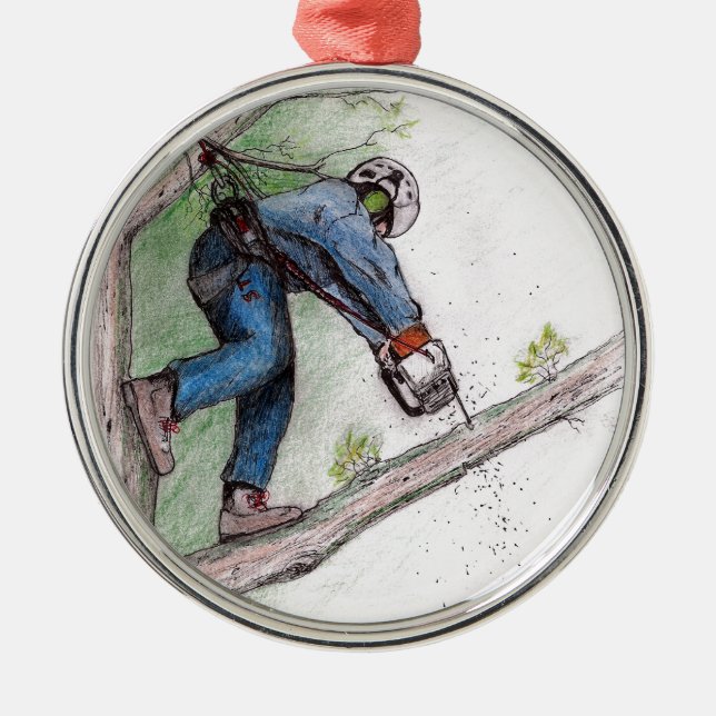 Baumchirurg Arborist Lumberjack Silbernes Ornament (Vorne)