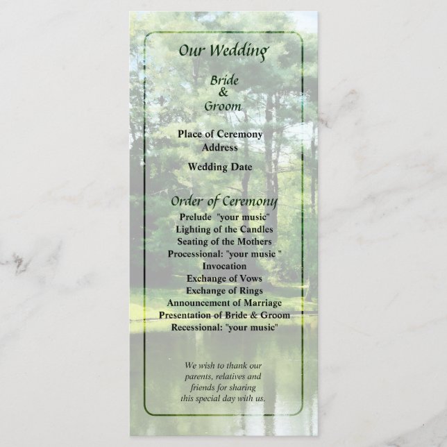 Bäume am Lake Wedding Program Programm (Vorderseite)